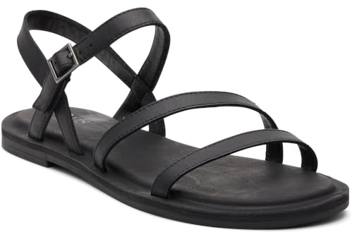 TOMS Women's Strappy Flat Sandals with Adjustable Ankle Strap and Eco-Friendly OrthoLite Insoles