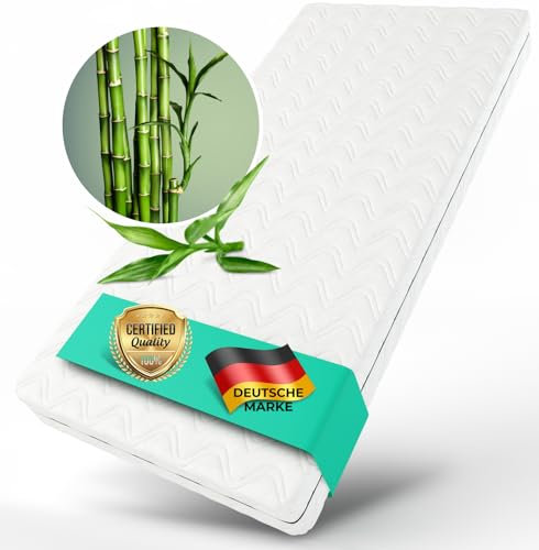 ALAVYA HOME® Kindermatratze Sky I 10 cm hoch Babymatratze 80x160 mit Naturmaterial Bambus inkl. waschbarem Bezug für Kinderbett, Hausbett I CertiPUR zertifizierter Härtegrad H2 I Made in Europe