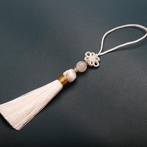 10 Pieces Mini Tassels, Handmade Silky Tassel Key Chain with Beads Bookmark Tassel Pendant Small Chinese Knot for DIY Jewellery Earring Craft Key Chain – White