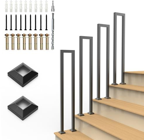 MissYolo 90 cm Handläufe für Innen und Außen, U-förmiger Treppengeländer, Metall-Treppenhandlauf für Balkone, Loft, Korridor, Garten (Schwarz, 90 cm)