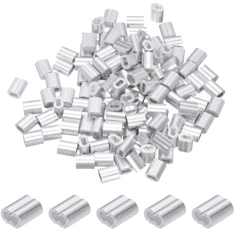 PATIKIL 2mm (5/64) Manicotti Fune Compressione in Alluminio, 120 Pezzi Manicotti per Cavi Anelli per Cavi Metallici Ghiera Crimpatrice per Montaggio Ringhiera, Tono Argento