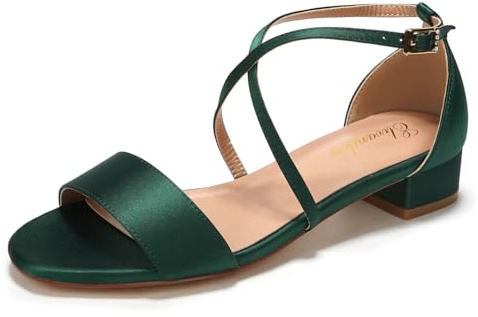Elivandon J1584 Femme Satin Bas Talon Soirée Sandales Bout Ouvert 3cm Bloc Talon Satin Soirée Fête Mariage Robe Chaussures Noces
