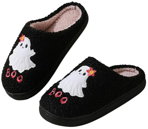 Spöktofflor, halloween spökhusskor | Boo Ghost design trosor – inomhus utomhus tofflor – sovrumstofflor för inomhus och utomhus, semesterhus, mysiga sovskor, 36 37, 40 EU