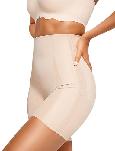 Vertvie Tummy Control Shapewear Shorts for Women Butt Lifting Body Shaper Shorts High Waisted Seamless Girdles Under Dress(Nude,Large)