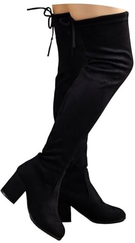 MEECHI Stivali Stringati sopra Il Ginocchio da Donna Boots con Gambale Lungo E Tacco Largo Stivali Alti al Ginocchio in Pelle Scamosciata Elasticizzata(38 EU)