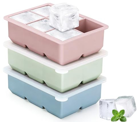 Ghiaccio Stampo Stampi Cubetti Riutilizzabili in Silicone con Coperchio Forma Portaghiaccio Forme 3 Pezzi Stampini Formine Ice Maker Cube Tray Vaschetta Formaghiaccio Grandi Freezer Contenitori