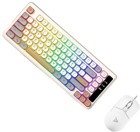 KB-01 mekaniskt tangentbordsspel, trådbunden anslutning 82 tangenter, RGB-bakgrundsbelyst, typ-C, ergonomisk design (tangentbord + mus – beige tredelad)