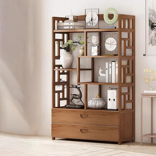 MTSYXYM Estantería de Pie,Estanteria Hecho de Material de Bambú,Elegante Organizador de Almacenamiento,Gran Capacidad,oporte Tallado Hueco,para Salón Oficina Dormitorio.(80 * 25 * 143cm)