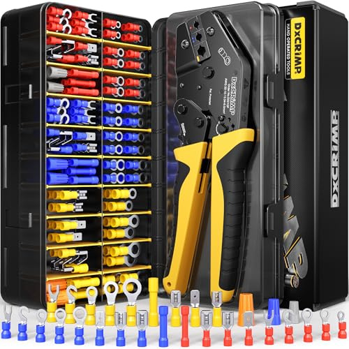 DxCRIMP Wire Terminals Crimping Tool Kit - 30 Types Insulated Electrical Connectors Assortment with 22-10 AWG Ratcheting Crimper, Tinned Copper Ring Fork Spade Butt Splice for Automotive Home Wiring