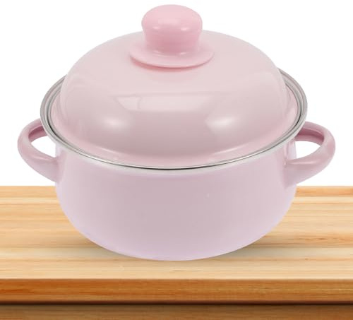 Toyvian Olla para Hacer Sopa Esmaltada Doble Asa y Tapa Antideslizante, Apta para Cocina de Inducción y Uso Doméstico en Color Rosa