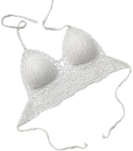 YANPINGJIA Top de playa de ganchillo para mujer, cuello halter sin vientre, parte superior de playa para mujer