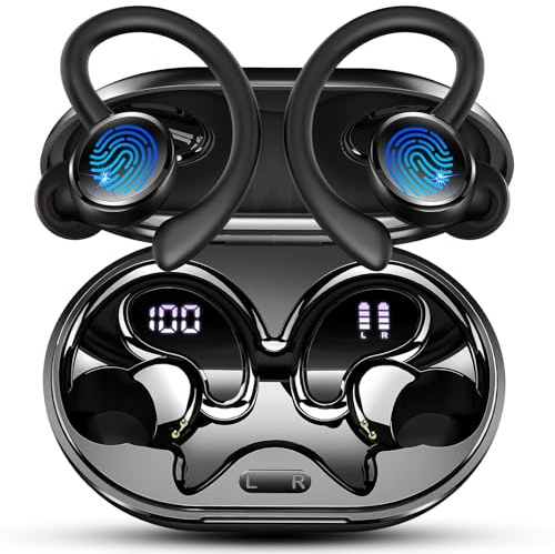 Ecouteurs Bluetooth sans Fil Sport, 2026 Écouteur Bluetooth 5.4 avec HiFi Stéréo, 50H Écouteur Bluetooth 4 ENC Réduction Bruit Mic, Écran LED Casque pour Running, IP7 Étanche Oreillette Bluetooth