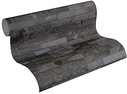 A.S.Papier peint en fibre polaire - Best of wood'n stone - 2ème édition papier peint en aspect pierre - Papier peint en pierre grise naturelle photoréaliste - 10,05 x 0,53 m