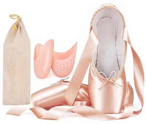 IJONDA Adult Ballet Pointe Shoes for Girls Women With Toe Pads and Mesh Bag