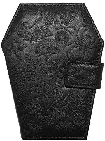 kreepsville 666 Portafoglio vegano a forma di bara con teschio goffrato, nero, medio, nero