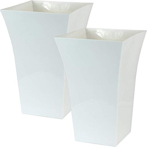 Muddy Hands Plastic Plant Pot Indoor Garden Tall Square Tree Flower Planter Cover Holder (Pack of 2 - Large, White)