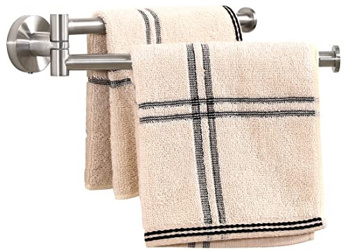 KES Kitchen Swivel Towel Rail 9-Inch Wall Mounted, Swing Out Towel Rack with 2-Arm SUS 304 Stainless Steel Brushed Finish, A2106S23-2