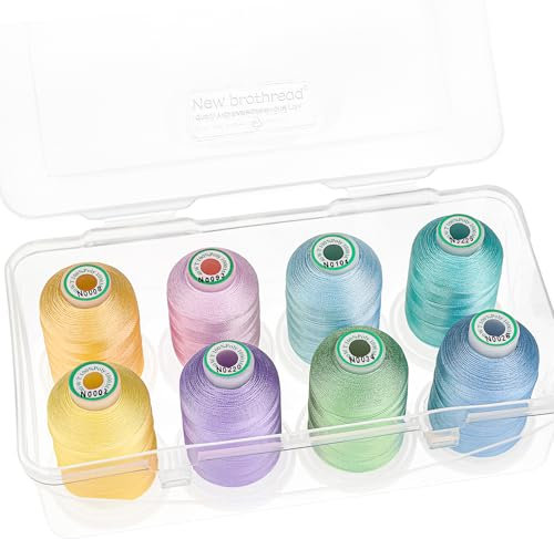New brothread - 18 Optionen - 8 Schnappen Spulen von 1000m jeder Polyester Maschine Stickgarn mit Klarer Kunststoff Aufbewahrungsbox für Stickerei & Quilten - Pastel Colour