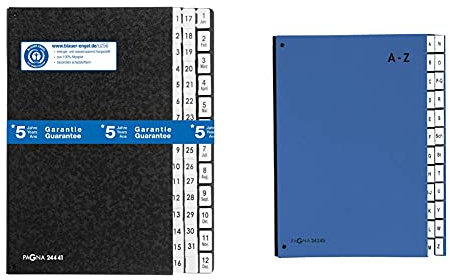 Pagna Pultordner Classic (Pultmappe, 44 Fächer, 1-31/1-12/Jan-Dez) schwarz & Pultordner Color (Pultmappe, 24 Fächer, A-Z) blau