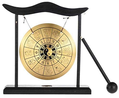 Gereton Wind Gong, 4.92 Inch Mini Desktop Gong Table Wind Chime Percussion Instruments With Mallet And Stand, Brass Gong Ornaments, For Home Decor Housewarming Gift
