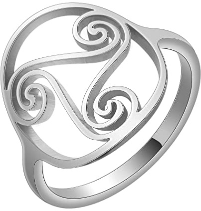 LUTAKU Ihålig triskele spiralring för kvinnor flickor runda keltiska stapelringar rostfritt stål geometriska smycken gåva, Metall
