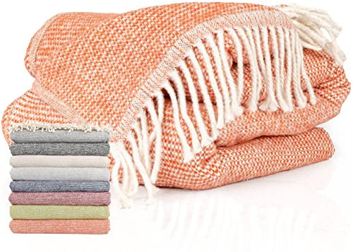 ANRO Tagesdecke Kuscheldecke Sofaüberwurf Couch Decke Sofadecke Wohnzimmerdecke Bettüberwurf mit Fransen Emma 130x160cm Orange