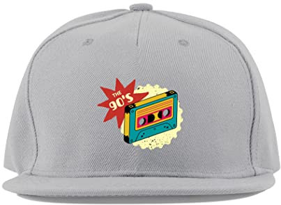 Kassettenband Musik 90er Jahre Stil Baumwolle Flaches Visier Fullcap Baseball Cap Trucker Mütze Unisex Sport Atmungsaktiv, grau, One size