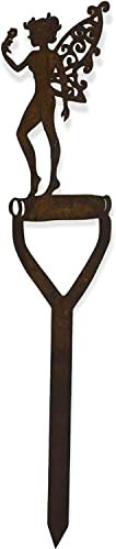 RUSTIC WAREHOUSE NORFOLK LIMITED Decoración de jardín con mango de pala de hada en un adorno de jardín de metal oxidado, característica, cartel, regalo de jardinería