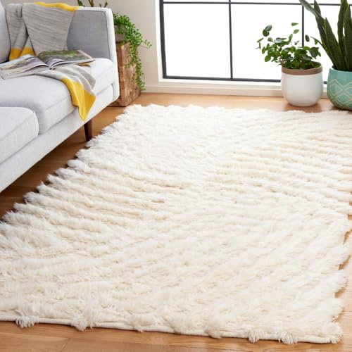 SAFAVIEH Casablanca Shag Collection Area Rug - 4' x 6', Ivory, Handmade Wool, 1.75-inch Thick Pile, Ideal for The Living Room, Bedroom, Dining Room (CSB498A-4)