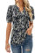 EFFAN Womens Summer Tops Casual V Neck Pleated Short Sleeve T Shirts Flower Print Tunic Blouse Floral_Navy L (UK 16-18)
