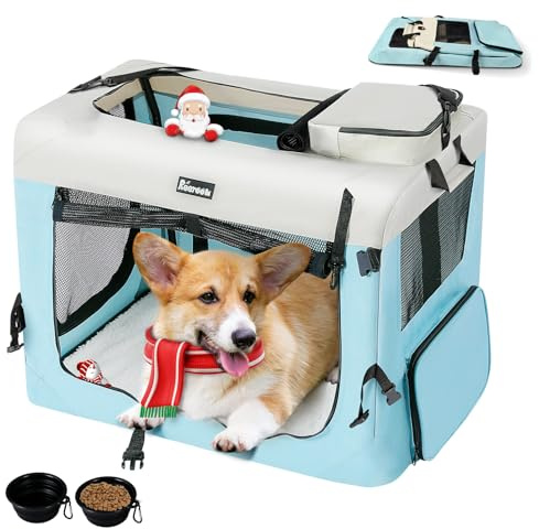 Reerooh Dog Carrier Cat Carrier Bag, Foldable Fabric Car Dog Travel Crate, Portable Soft Pet Carrier for Transport, Breathable Puppy Carrier for Large Dogs with Cushion & Dog Bowls