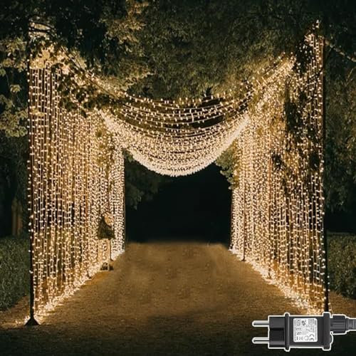 Dekofun Lichtervorhang Innen 300 LED 3x3m Weihnachtsbeleuchtung Fenster mit Stecker/Timer, 8 Modi Wasserdicht Lichtervorhang Aussen für Weihnachten Wand Hochzeit Party Gardine Deko - Warmweiß