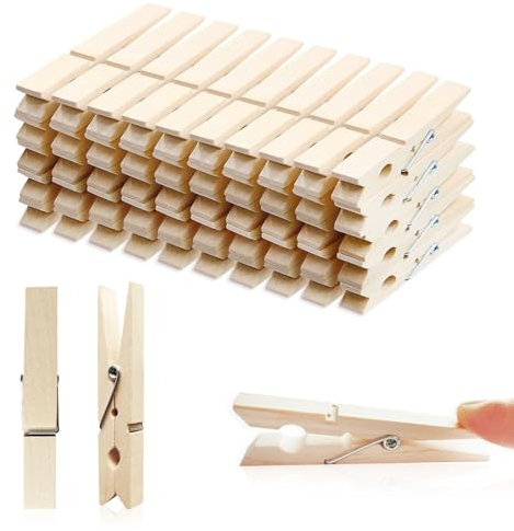 HAALII Wooden Clothespins with Spring - Rust-Resistant Natural Wood, 50 Pieces, 7.2cm