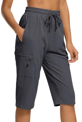 DEVOROPA Women's Hiking Long Shorts Knee Length Lightweight Quick Dry Cargo Athletic Bermuda Beach Shorts with Zipper Pockets Gray M