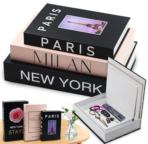 YUJUVI 3 Piezas Libros Decorativos Moda Libro Caja Decoracion Apilados Falsos de Interiores Moderno Nido Caja Libros Decorativos Falsos para Decoración (3 Piezas F)