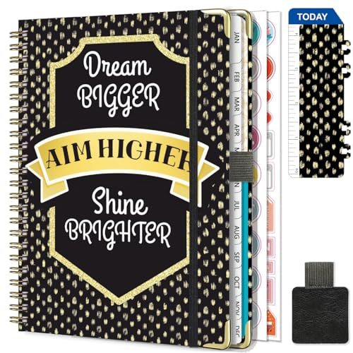 Agenda Semainier 2025 2026 Spirale - A5 Agenda Scolaire (Juillet 2025 - Juin 2026)- 12 Mois Planner Avec boucle de stylo,Règle Signet & Autocollants de plan (Noir)