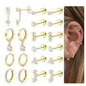 Roheafer Hypoallergénique Dos Plat Boucles D'oreilles Or Cartilage Boucles D'oreilles Pour Les Femmes 20g Chirurgical Boucle D'oreille En Acier Inoxydable Or