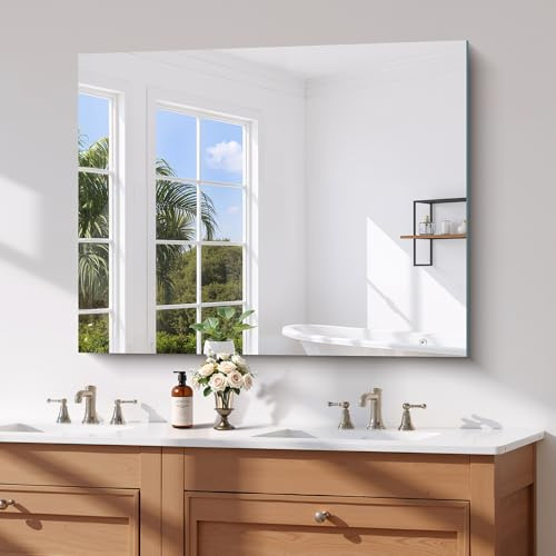 COFENY Specchio Senza Cornice, 100 × 75 cm Specchio da Parete Rettangolare con Bordi Lucidi, Specchi in Vetro HD, Specchio da Bagno Infrangibile per Bagno, Camera da Letto e Soggiorno