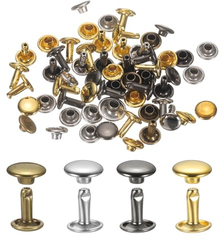 sourcing map 120Set Leather Rivets, 7mm Double Cap Rivet Tubular Metal Studs Repairs Decoration Craft Accessories for Repair Decorate Leather Craft Belt Bag Shoes Purse Belts, 4 Color