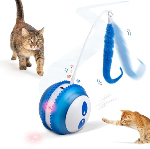 Pet Prime Interactive Cat Toy for Indoor Cats Automatic Rolling Ball Toys with LED Light for Kittens