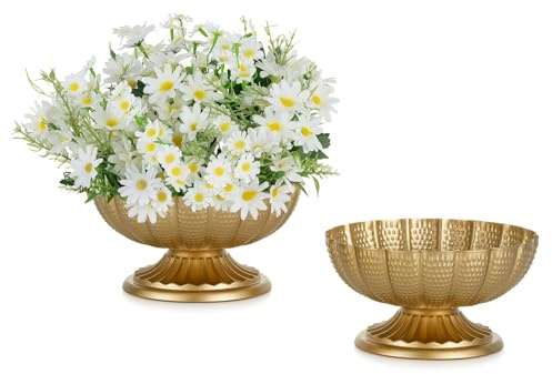 NUPTIO Pequeños Jarrones Metal Dorado: Centro de Mesa Florero para Decoración Fiesta Boda - Macetas Exhibición Jardineras para Mesa Habitación Interior Juego de 2