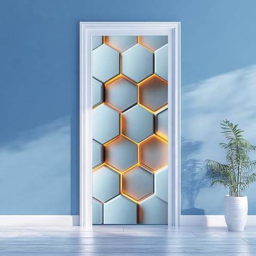 arricraft 2 hojas de calcomanías geométricas autoadhesivas para puerta, 80 x 200 cm, patrón hexagonal 3D, murales de puerta, calcomanías de PVC extraíble, decoración para dormitorios y salas de estar