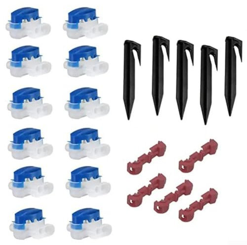Sileduove Kit di connettori per cavi elettrici, impermeabili, riempiti di gel, per riparazione tosaerba, con chiodi a terra, clip per cavi, 22 pezzi