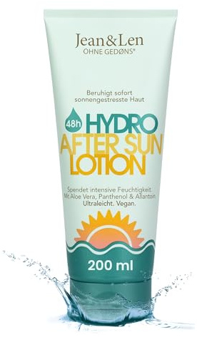 Jean & Len After Sun Lotion, für sonnengestresste Haut, mit Aloe Vera, Panthenol & Allantoin, ohne Duft- & Farbstoffe, vegan, After Sun Pflege 200 ml