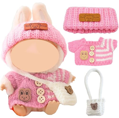 MisFun Vestiti Bambole 3 Pezzi Abbigliamento per Bambole Peluche con Maglione Rosa Cappelli e Borse Accessori Bambole Mini Abbigliamento per Bambola 17CM (Non Includere i Peluche Giocattoli)