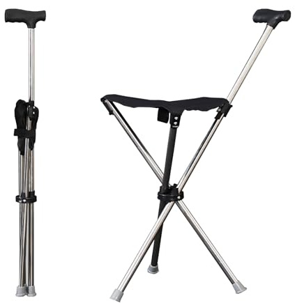 Bastón Silla Plegable, Mobility Bastones para Mayores con Silla Plegable Ajustable Asiento 3 Patas Bastón para Mayores con Soporte Abajo bastón Ergonómico para Caminar Viajar