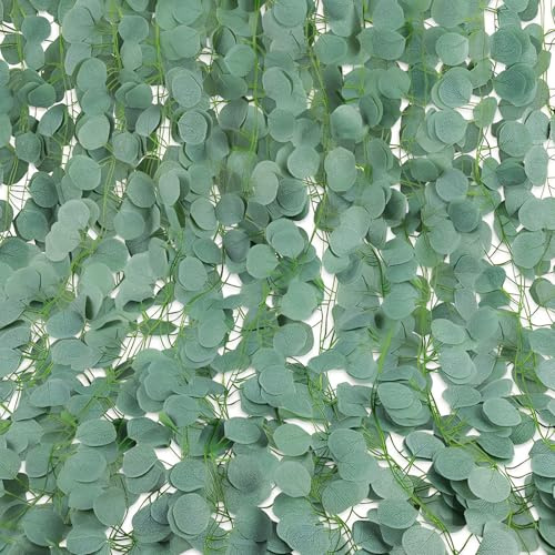 ChaneeHann Guirnalda Eucalipto Artificial 6 Unidades, 2.1m Guirnalda De Flores Artificiales con 6 Bridas para Guirnalda Verde Decoración Cocina, Boda o Planta Colgante
