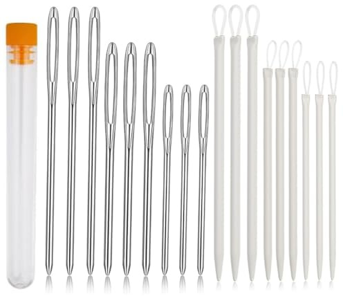 IBXWMNG 18 Piezas Agujas de Ojo Grande, Agujas para Hilo, Agujas de Coser a Mano Agujas de Tejer de Acero Para Zurcir a Mano Lana o Hilo, Herramientas Tejer Lana para Costura Tejer Crochet
