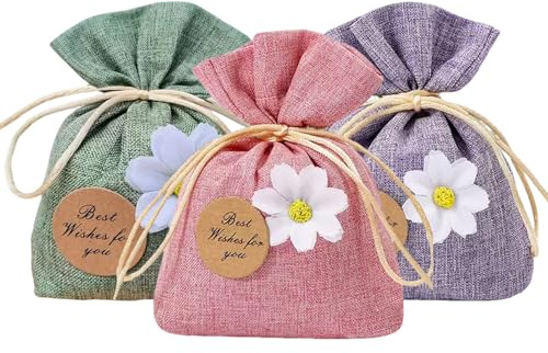 DAHI 18 Pièces Sachets pour Lavande Vide, Petits Sachet Tissu avec Cordon, à Remplir, Sachet de Lavande Parfumés, Pochon Coton et Lin, pour Armoire, Bijoux, Cadeau, Mariage, Dragées