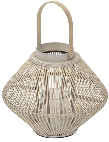 ECD Germany Lykta i Bambu 47 cm med Handtag, Glasinsats, Boho Stormlykta i Flätad Bambu, Ljushållare för Inomhus och Utomhus, Dekoration för Trädgård, Balkong och Vardagsrum Inredning Dekor Hem
